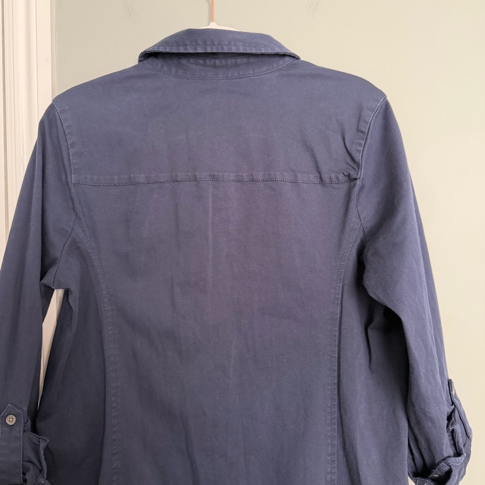 J. Jill Chino 100% Cotton Navy Blue Collared Long Sleeve Popover Shirt Dress - Picture 9 of 15